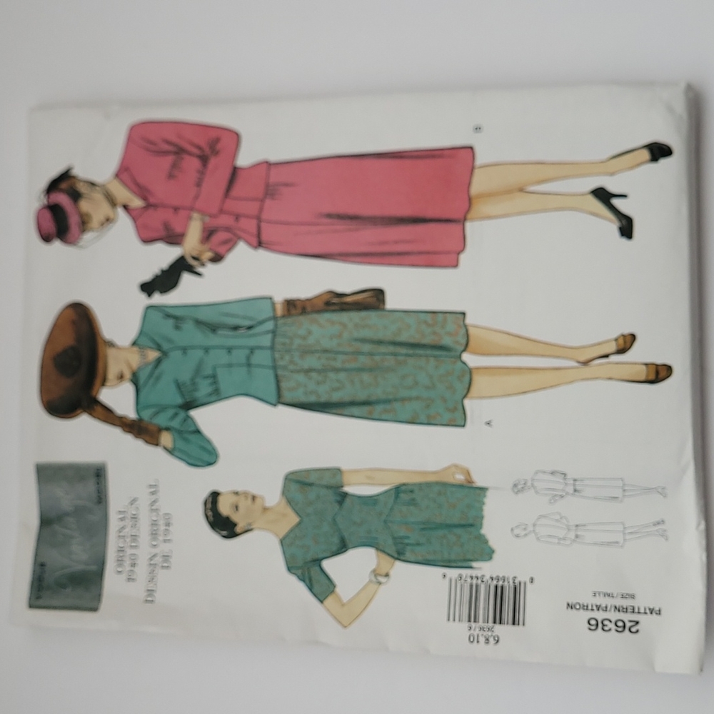 UNCUT Vogue Vintage Model Original 1940 Design Sewing Pattern 2636 Limited Ed